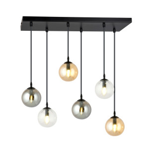Lampa wisząca Emibig Cosmo 6 czarna z mieszanymi kloszami 6×E14