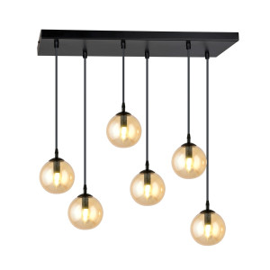 Lampa wisząca Emibig Cosmo 6 czarna z miodowym kloszem 6×E14