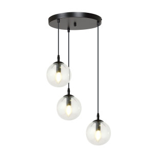 Lampa wisząca Emibig Cosmo 3 Premium czarna z transparentnym kloszem 3×E14