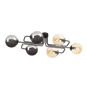 Lampa sufitowa Emibig Brendi czarna z grafitowym i miodowym kloszem 6×E14