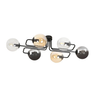 Lampa sufitowa Emibig Brendi 6A czarna z mieszanymi kloszami 6×E14