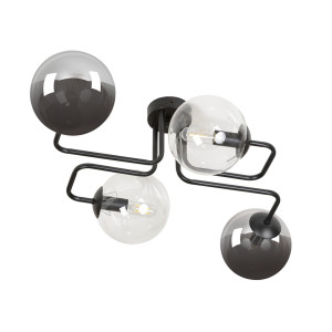Lampa sufitowa Emibig Brendi 4 czarna z transparentnym i grafitowym kloszem 4×E14