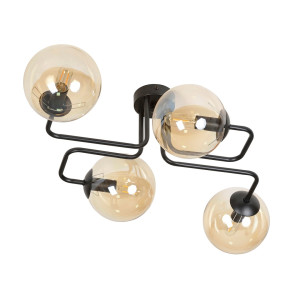 Lampa sufitowa Emibig Brendi 4 czarna z miodowym kloszem 4×E14