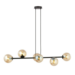 Lampa wisząca Emibig Rossi 6 czarna z miodowym kloszem 6×E14