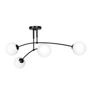 Lampa sufitowa Emibig Pregos 4 czarna z białym kloszem 4×E14