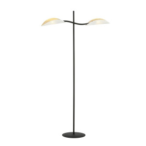 Lampa podłogowa Emibig Lotus LP2 czarna z białym i złotym kloszem 2×E14