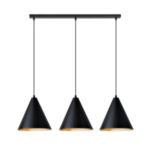 Lampa wisząca Emibig Rebel 3 czarna ze złotym kloszem 3×E27