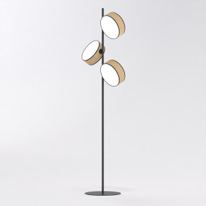 Lampa podłogowa Emibig Drumz LP3 Rattan czarna z brązowym kloszem 3×E14