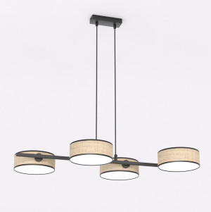 Lampa wisząca Emibig Drumz 4 Rattan czarna z brązowym kloszem 4×E14