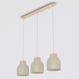 Lampa wisząca Emibig Vigo 3 beżowa z drewnianym wykończeniem 3×E27