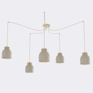 Lampa wisząca Emibig Kru 5 beżowa z drewnianymi akcentami 5×E27