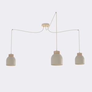 Lampa wisząca Emibig Kru 3 beżowa z drewnianymi akcentami 3×E27