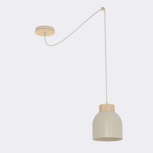 Lampa wisząca Emibig Kru beżowa z drewnianymi akcentami 1×E27