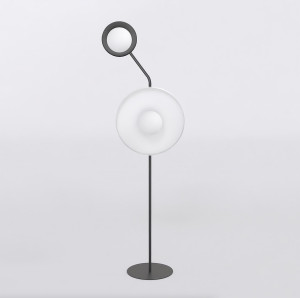 Lampa podłogowa Emibig Kiss 1609 czarna z białym kloszem 2×G9