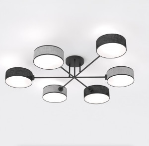Lampa sufitowa Emibig Maga 6 Mix2 czarna z szarym kloszem 6×E14