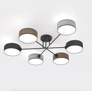 Lampa sufitowa Emibig Maga 6 Mix1 czarna z brązowym i szarym kloszem 6×E14