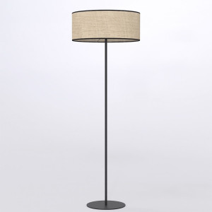 Lampa podłogowa Emibig Eco czarna z brązowym kloszem rattanowym 1×E27