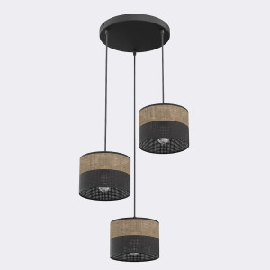 Lampa wisząca Emibig Karbon 3 Premium czarna z brązowym kloszem 3×E27