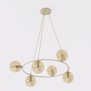 Lampa wisząca Emibig Azura 6 beżowa z miodowym kloszem 6×E14