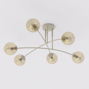 Lampa sufitowa Emibig Pregos 6 beżowa z miodowym kloszem 6×E14