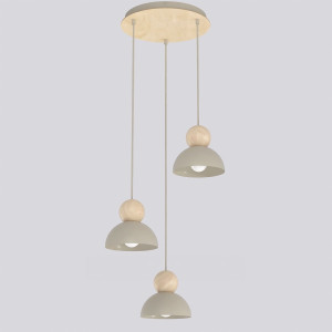 Lampa wisząca Emibig Kaki 3 Premium beżowa z drewnianymi detalami 3×E27