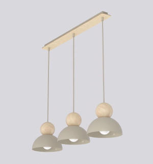 Lampa wisząca Emibig Kaki 3 beżowa z drewnianymi detalami 3×E27