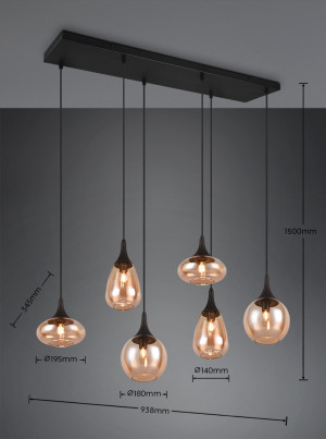 Lampa wisząca Vestari Dl613317000 czarny mat, bursztynowy E14 - Trio
