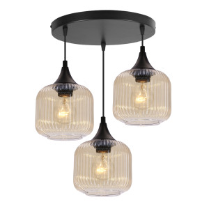 Lampa wisząca Candellux Estas brązowa z bursztynowym kloszem 3×E27