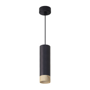 Lampa wisząca Candellux Conti czarna z drewnianym kloszem 1×GU10