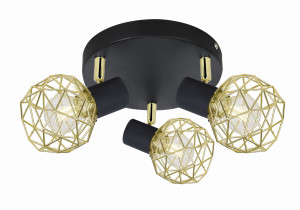 Acrobat lampa sufitowa plafon 3x40w e14 czarny klosz złoty
