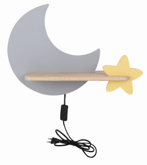 Moon lampa kinkiet ścienny 5w led iq kids z przewodem z wł. i wtyczką szary+złoty