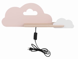 Cloud lampa kinkiet ścienny 5w led iq kids z przewodem z wł. i wtyczką różowy z otworem+biały