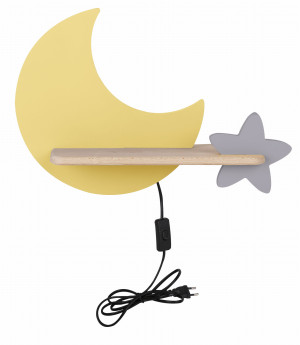 Moon lampa kinkiet ścienny 5w led iq kids z przewodem z wł. i wtyczką złoty+szary