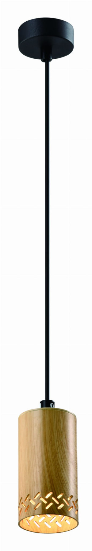 Tubo lampa wisząca czarny 1x25w gu10 klosz 10cm drewniany