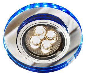 Ss-23 ch/tr+bl gu10 50w+led smd 230v niebieski 2 1w chrom oczko sufitowe lampa sufitowa stała okrągła szkło transparentne