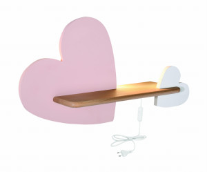 Heart lampa kinkiet 5w led iq kids z przewodem z wł. i wtyczką różowy+biały