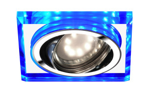 Ssu-22 ch/tr+bl gu10 50w+led smd 2 1w niebieski 230v chrom oczko sufitowe lampa sufitowa kwadratowa szkło transparentne