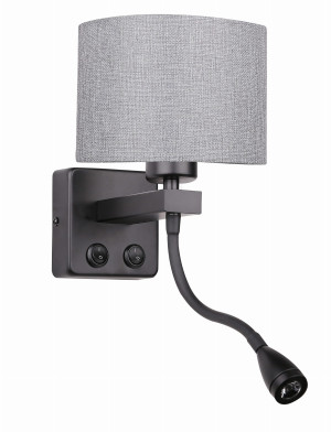 Polo kinkiet 1x40w e27 + 2w led czarny abaż. okrągły szary
