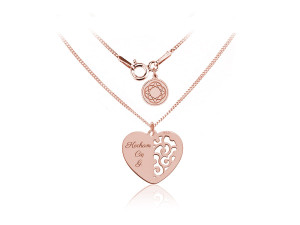 Naszyjnik Julia - ażurowe serce - rose gold - grawer