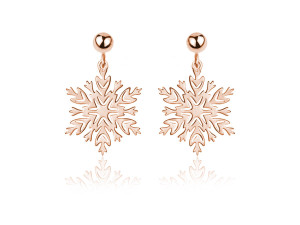 Srebrne kolczyki - Śnieżynka - płatek śniegu - Rose Gold