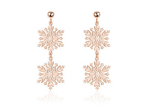 Srebrne kolczyki - Śnieżynka - płatek śniegu - Rose Gold - długie