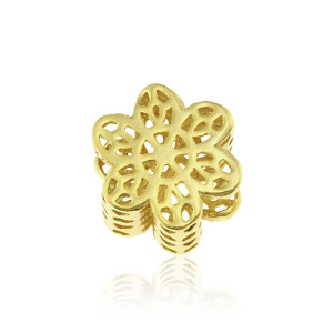 Srebrny Charms Beads - Ażurowy Kwiatuszek - 24k złocenie