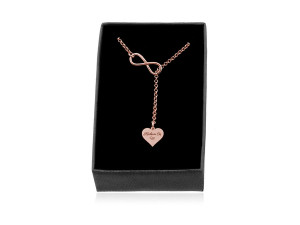 Srebrny naszyjnik przekładany Nieskończoność i Serce - Rose Gold - grawer