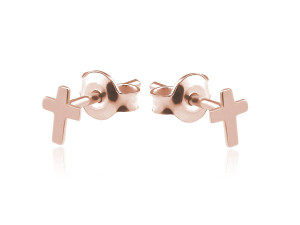 Malutkie srebrne kolczyki z krzyżykiem - Rose Gold