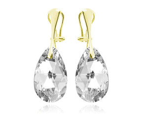 Srebrne klipsy z kryształami Swarovski® - Migdał 22mm - 24k złocenie