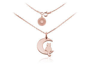 Srebrny naszyjnik z kotkiem na księżycu - Rose Gold