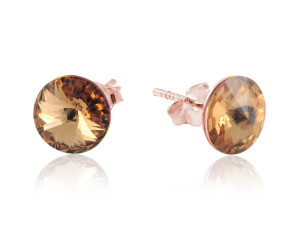 Kolczyki srebrne z kryształkiem Swarovski® 8mm Rivoli - Rose Gold