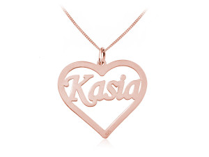 Srebrny naszyjnik z imieniem w sercu - Rose Gold