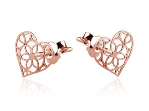Srebrne kolczyki ażurowe serca - rose gold