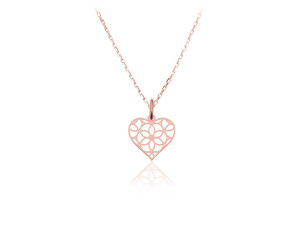 Srebrny naszyjnik z ażurowym sercem - rose gold